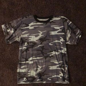 a blue camo shirt